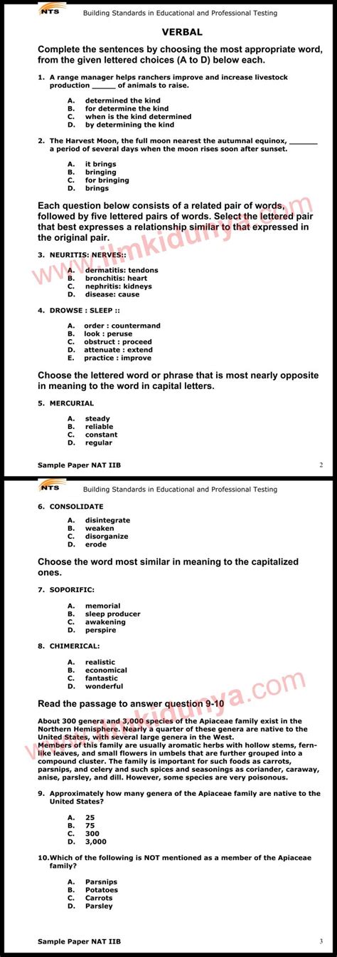 Nts Test Sample Paper For Karachi University