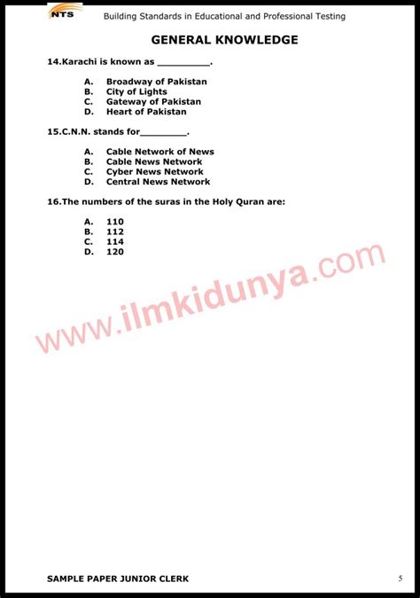 Read Nts Sample Paper For Junior Clerk 