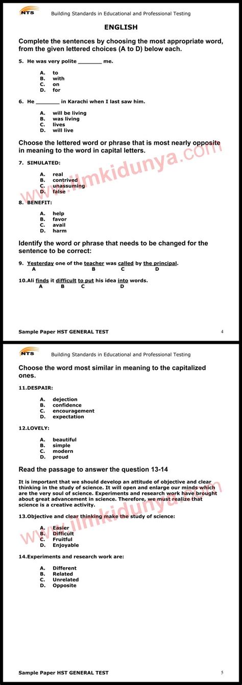 Download Nts Test Sample Paper 2012 