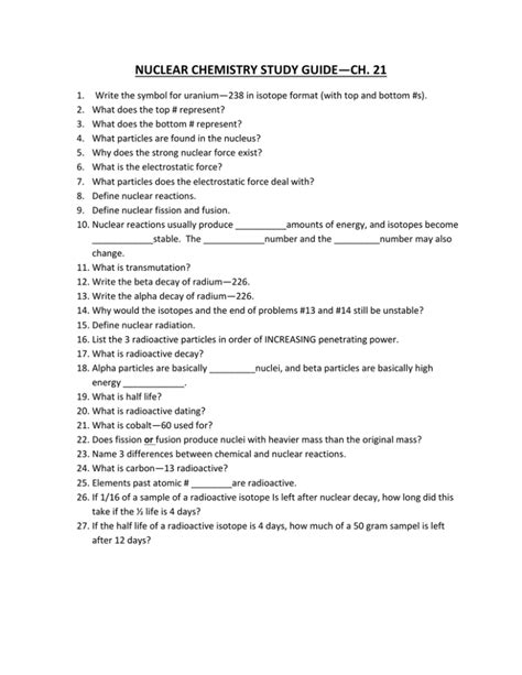 Nuclear Chemistry Study Guide And Practice Problems