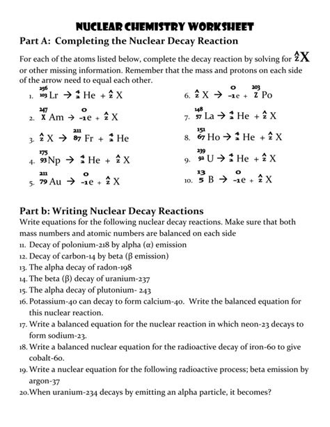 Nuclear Chemistry Worksheet