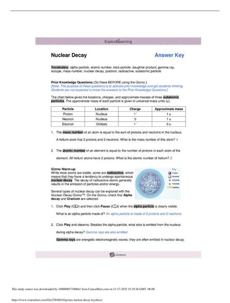 Nuclear Decay Gizmos Answer Key
