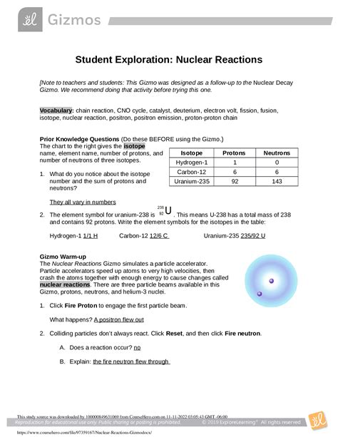 nuclear reactions answer key