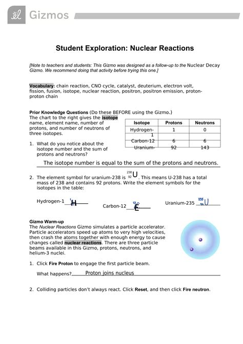 Nuclear Reactions Gizmo Answer Key