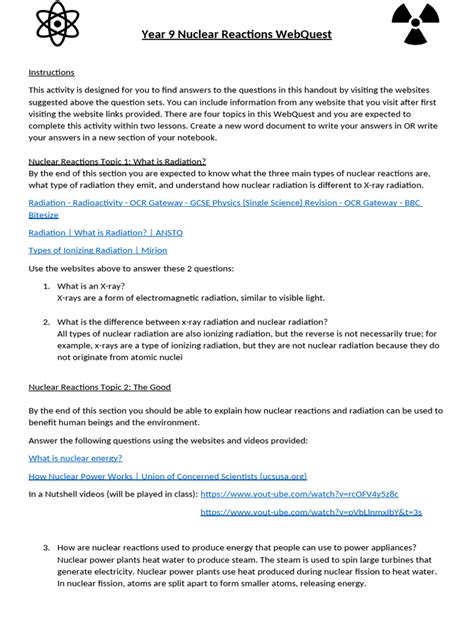 Nuclear Reactions Webquest