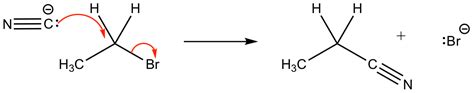 nucleophilic substitution mechanism reaction of cyanide ion with ...