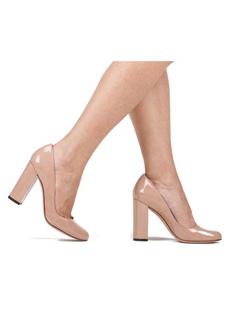 nude block heel pumps