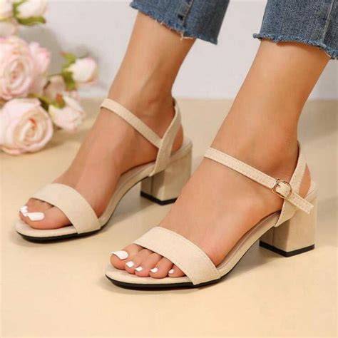 nude low block heel