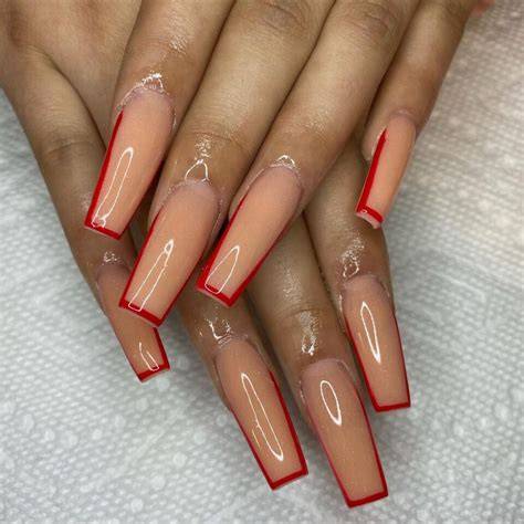 nude nails with red