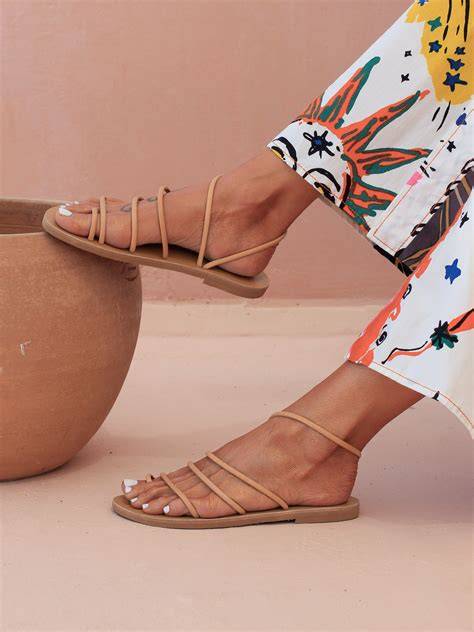 nude strappy flat sandals