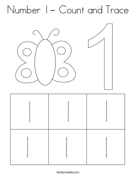 Number 1 Count And Trace Coloring Page Twisty Number 1 Color Pages - Number 1 Color Pages