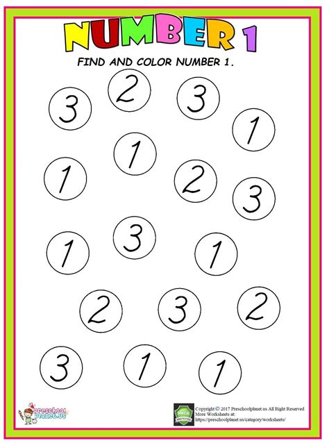 Number 1 Worksheets For Preschool  1 Worksheet For Preschool - +1 Worksheet For Preschool