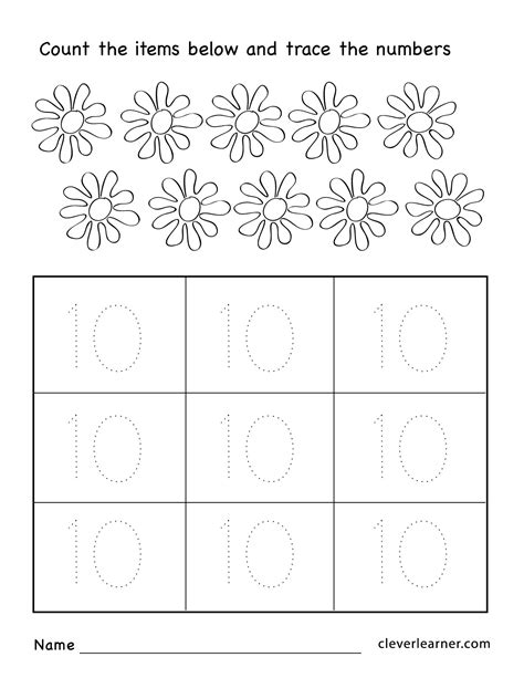 Number 10 Ten Writing And Practice Worksheets Cleverlearner Writing Numbers 010 Worksheets - Writing Numbers 010 Worksheets
