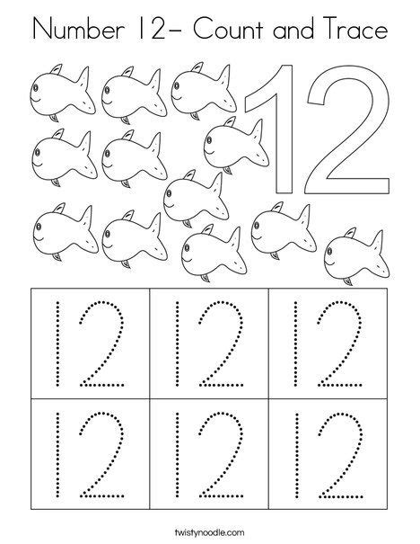 Number 12 Worksheets Twisty Noodle Printable Number 12 Worksheet For Preschool - Printable Number 12 Worksheet For Preschool