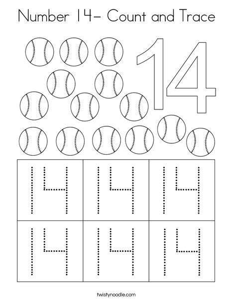 Number 14 Count And Trace Coloring Page Twisty Number 14 Coloring Page - Number 14 Coloring Page
