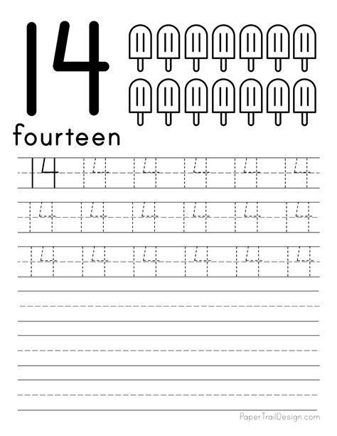 Number 14 Tracing Worksheet   Free Number Tracing Worksheets Paper Trail Design - Number 14 Tracing Worksheet