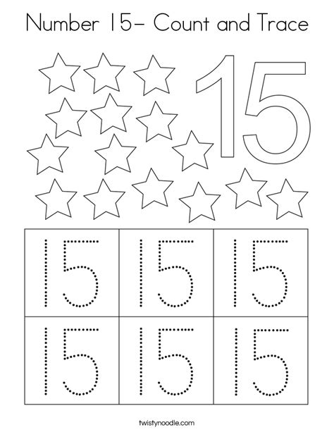 Number 15 Count And Trace Coloring Page Twisty Number 15 Coloring Page - Number 15 Coloring Page