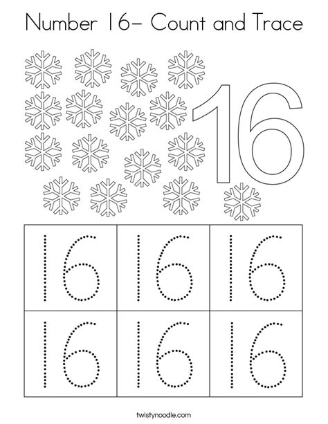 Number 16 Activity Coloring Page Twisty Noodle Number 16 Coloring Page - Number 16 Coloring Page