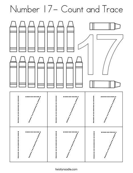 Number 17 Count And Trace Coloring Page Twisty Number 17 Coloring Page - Number 17 Coloring Page