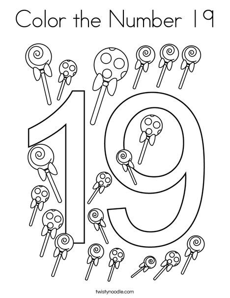 Number 19 Coloring Pages Twisty Noodle Number 19 Coloring Page - Number 19 Coloring Page
