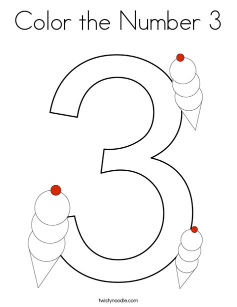 Number 3 Coloring Pages Twisty Noodle Number Three Coloring Pages - Number Three Coloring Pages