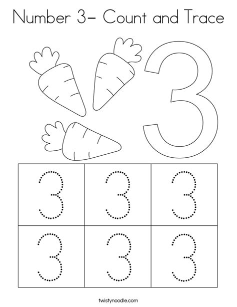 Number 3 Count And Trace Coloring Page Twisty Number Three Coloring Pages - Number Three Coloring Pages