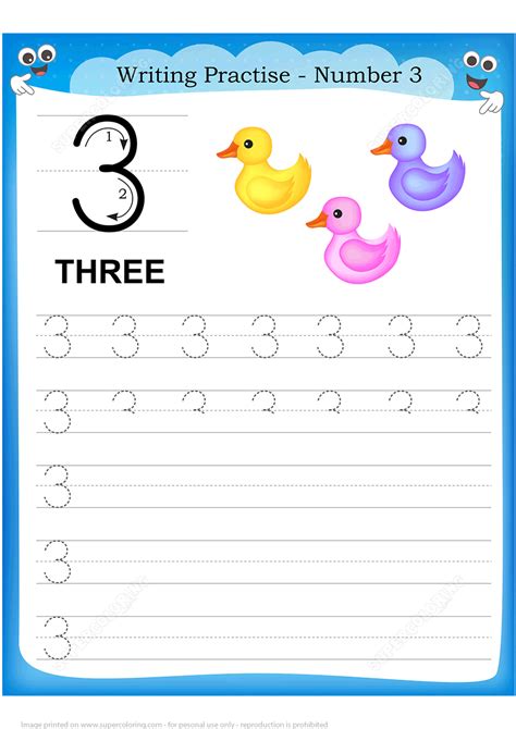 Number 3 Three Writing And Practice Worksheets Cleverlearner Number 3 Worksheet - Number 3 Worksheet