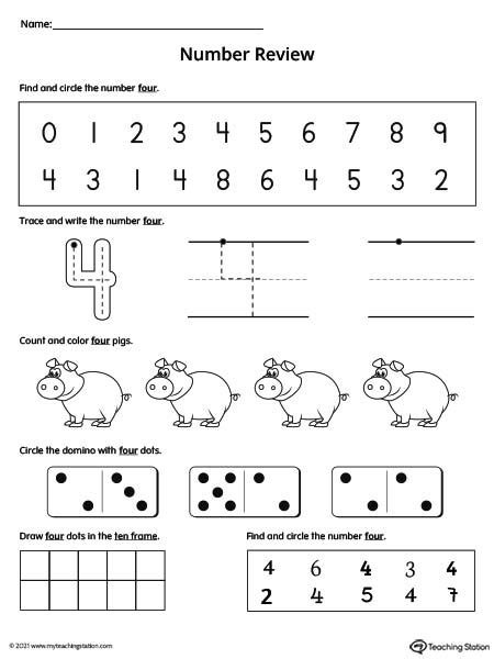 Number 4 Review Worksheet Myteachingstation Com Number 4 Worksheets For Preschool - Number 4 Worksheets For Preschool