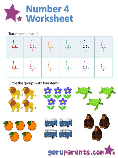 Number 4 Worksheets Guruparents Number 4 With Objects - Number 4 With Objects
