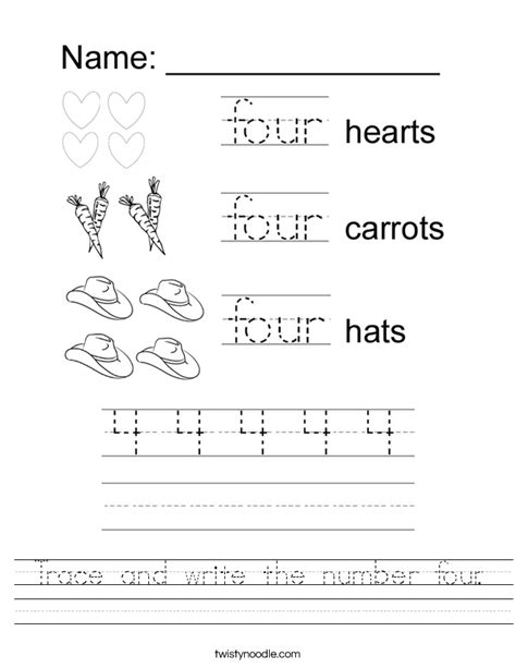 Number 4 Worksheets Twisty Noodle Number 4 Worksheets For Preschool - Number 4 Worksheets For Preschool