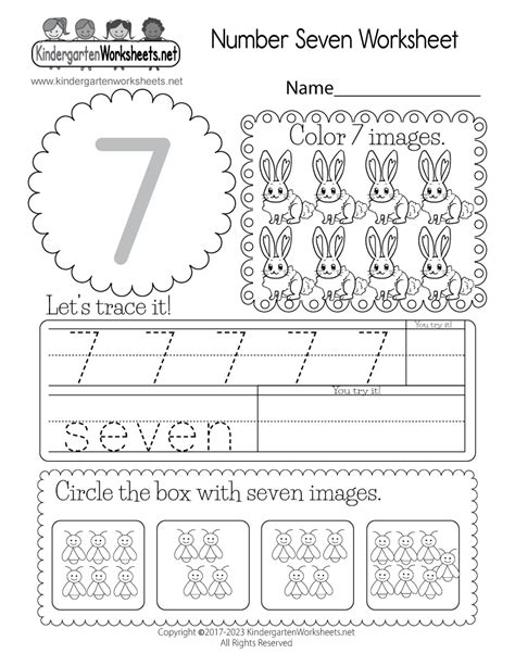 Number 7 Math Worksheet For Kindergarten Children Pdf 1 7 Worksheet Kindergarten - 1-7 Worksheet Kindergarten