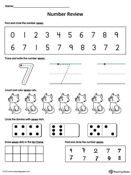 Number 7 Review Worksheet Color Myteachingstation Com Number 7 Preschool Worksheets - Number 7 Preschool Worksheets