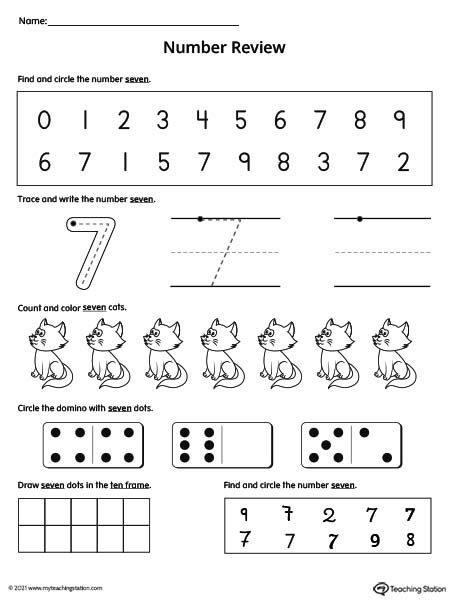 Number 7 Review Worksheet Myteachingstation Com Number 7 Preschool Worksheets - Number 7 Preschool Worksheets