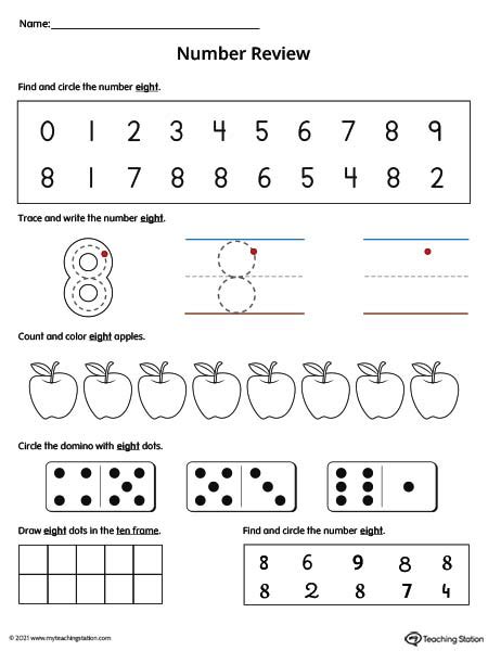 Number 8 Review Worksheet Color Myteachingstation Com Number 8 Worksheets Preschool - Number 8 Worksheets Preschool