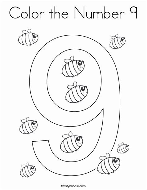 Number 9 Coloring Pages Twisty Noodle Number 9 Colouring Page - Number 9 Colouring Page