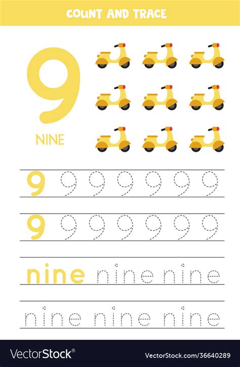 Number 9 Count And Trace Worksheet Twisty Noodle Number 9 Worksheets For Preschool - Number 9 Worksheets For Preschool