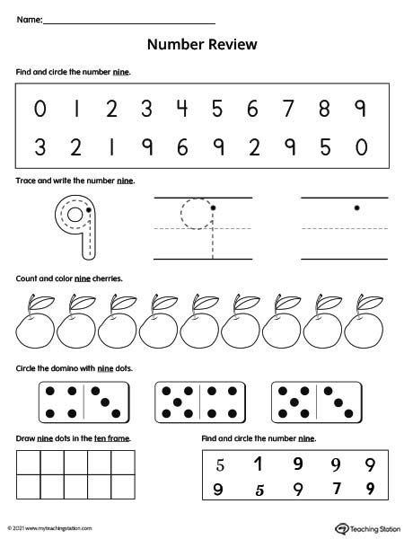 Number 9 Review Worksheet Myteachingstation Com Number 9 Worksheets For Preschool - Number 9 Worksheets For Preschool