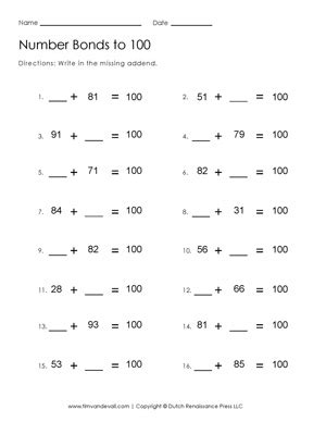 Number Bonds Worksheets To 100 Math Salamanders Number Bond Worksheets 2nd Grade - Number Bond Worksheets 2nd Grade