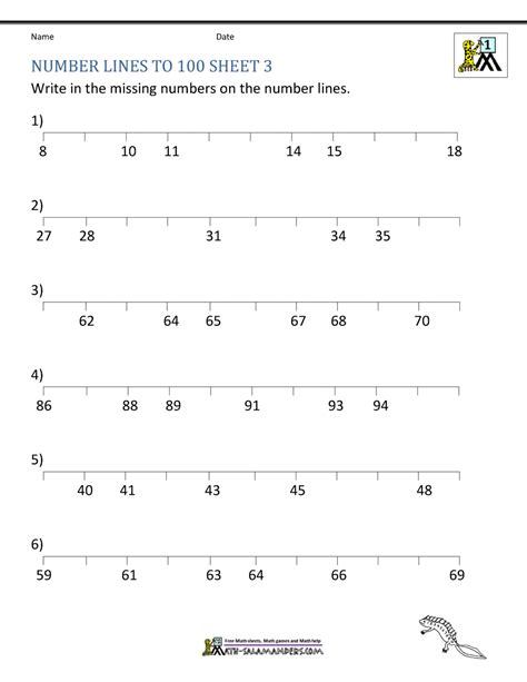 Number Line 100 Worksheets Math Salamanders Number Line Maths Worksheet - Number Line Maths Worksheet