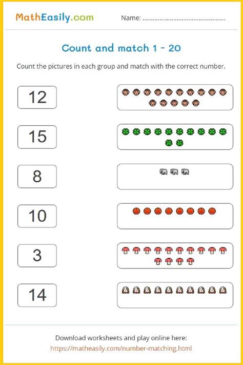 Number Matching Worksheets 1 20 15 Free Worksheets Match Number To Objects - Match Number To Objects