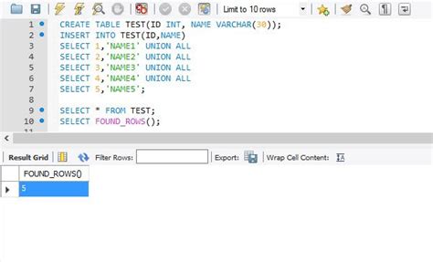 number of rows affected