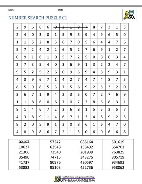 Number Search Puzzle Sheets Math Salamanders Number Grid Puzzles Worksheet - Number Grid Puzzles Worksheet