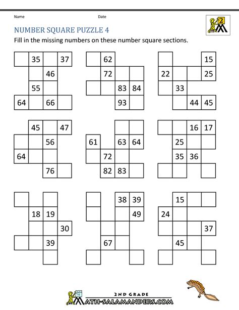 Number Square Puzzles 2nd Grade Math Salamanders Number Grid Puzzles Worksheet - Number Grid Puzzles Worksheet