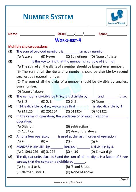 Number System Questions With Solutions Byjuu0027s The Number System Worksheet Answer Key - The Number System Worksheet Answer Key