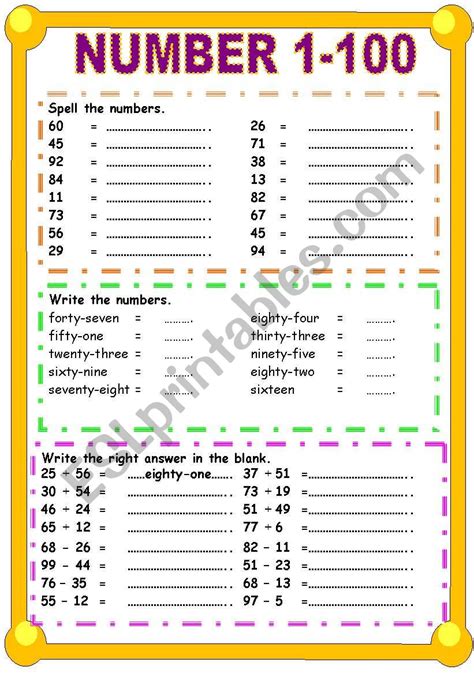 Numbers 1 100 English Esl Worksheets Pdf Amp Printable Numbers 1100 Worksheets - Printable Numbers 1100 Worksheets