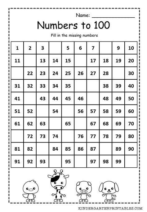 Numbers 1 100 Worksheets For Kindergarten And First Number1 100 Worksheet Kindergarten - Number1-100 Worksheet Kindergarten