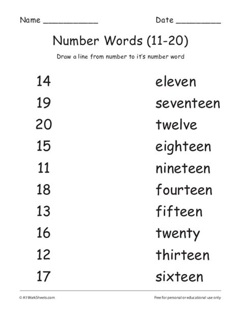 Numbers 11 To 20 Matching Words And Digits Matching Numbers To Words - Matching Numbers To Words