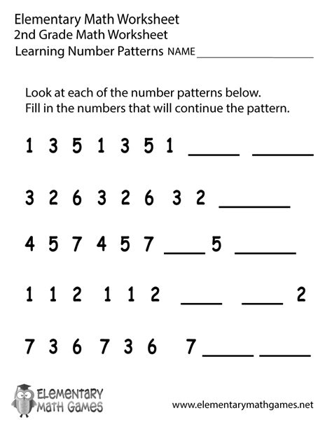 Numbers And Number Patterns Second Grade Math Worksheets Patterns 2nd Grade Worksheet - Patterns 2nd Grade Worksheet
