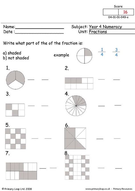 Numeracy Equivalent Fractions Worksheet Primaryleap Co Uk Complete The Equivalent Fractions - Complete The Equivalent Fractions