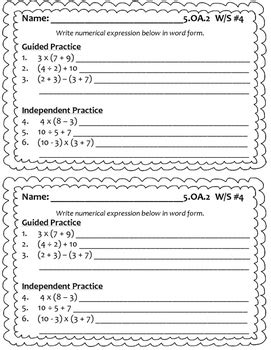 Numerical Expressions Worksheet 5 Oa 2 By Quinnessential Write Numerical Expressions Worksheet - Write Numerical Expressions Worksheet
